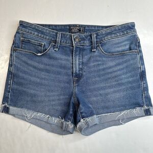 Abercrombie Fitch Shorts 27/4 Harper Lowrise Midi Denim Blue Jean Cuffed Fray